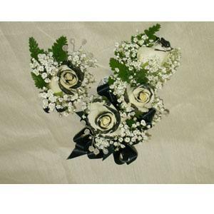Black Tipped Rose Corsage & Boutonniere – flower arrangement | Brea, CA