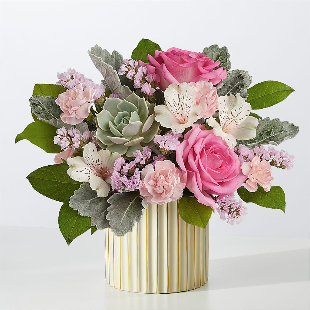 Dusty Rose Bouquet with Ivory Vase – Brea Florist, Brea CA