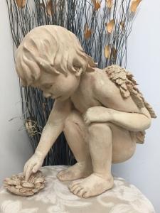 Stone Garden Cherub Angel with Flower