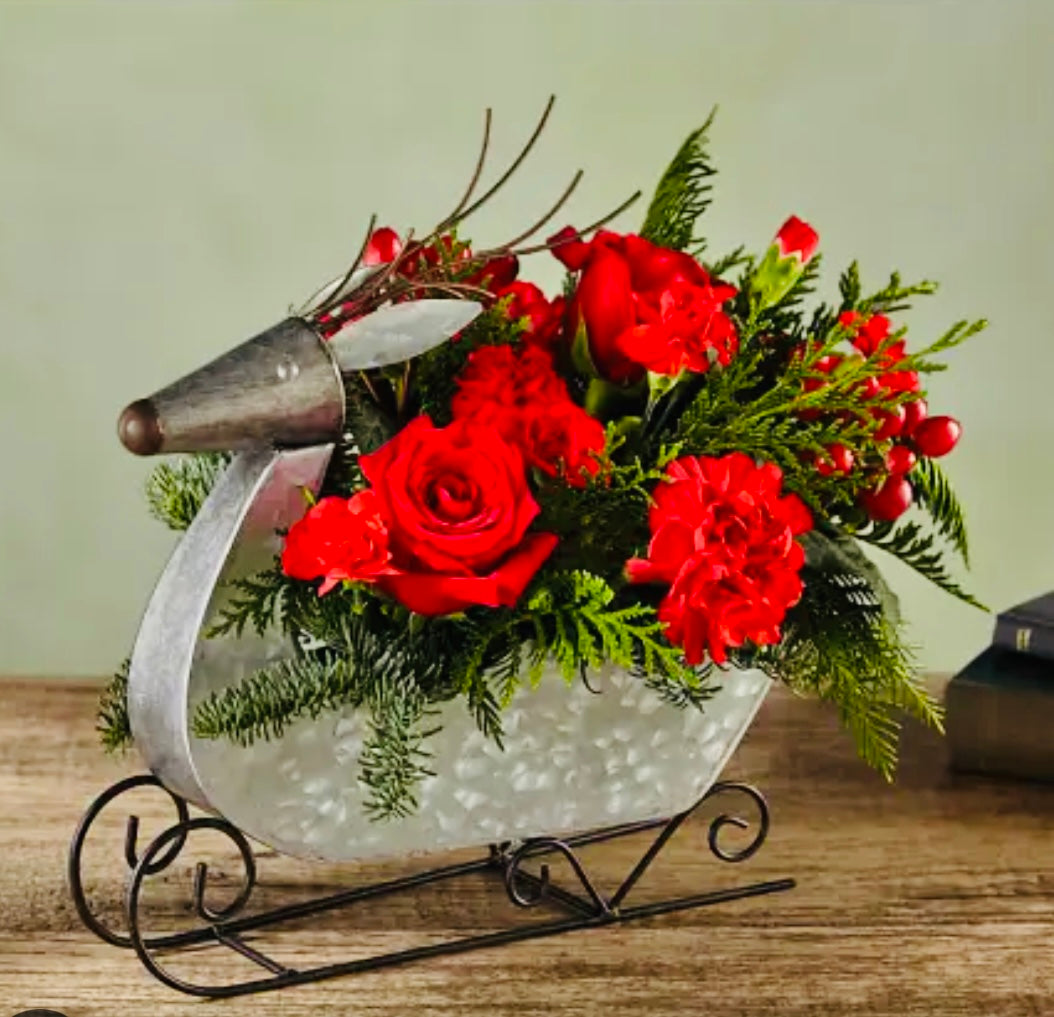 Red Christmas Reindeer Sleigh