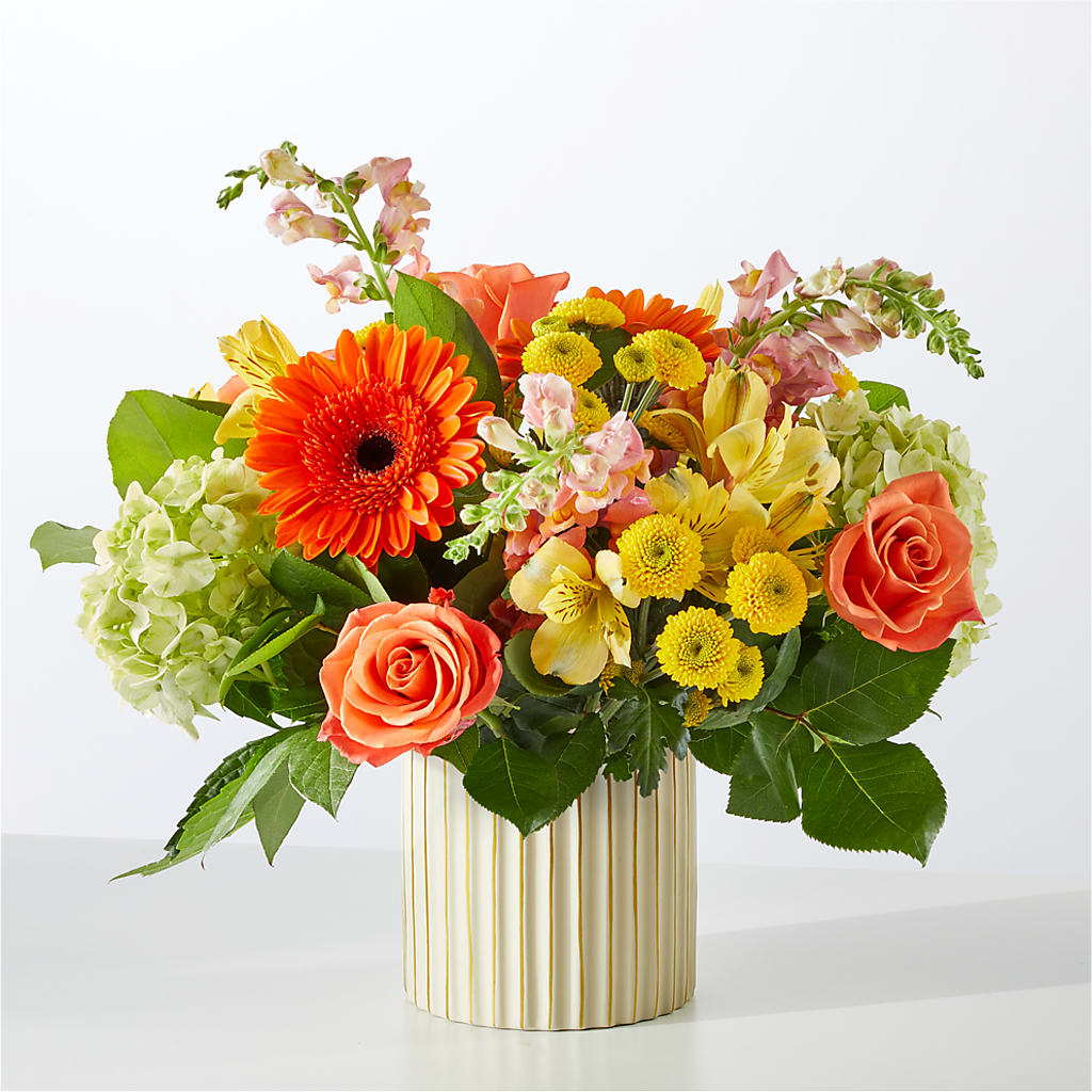 Autumn Sunshine Bouquet with Ivory Vase –  Brea Florist, Brea CA